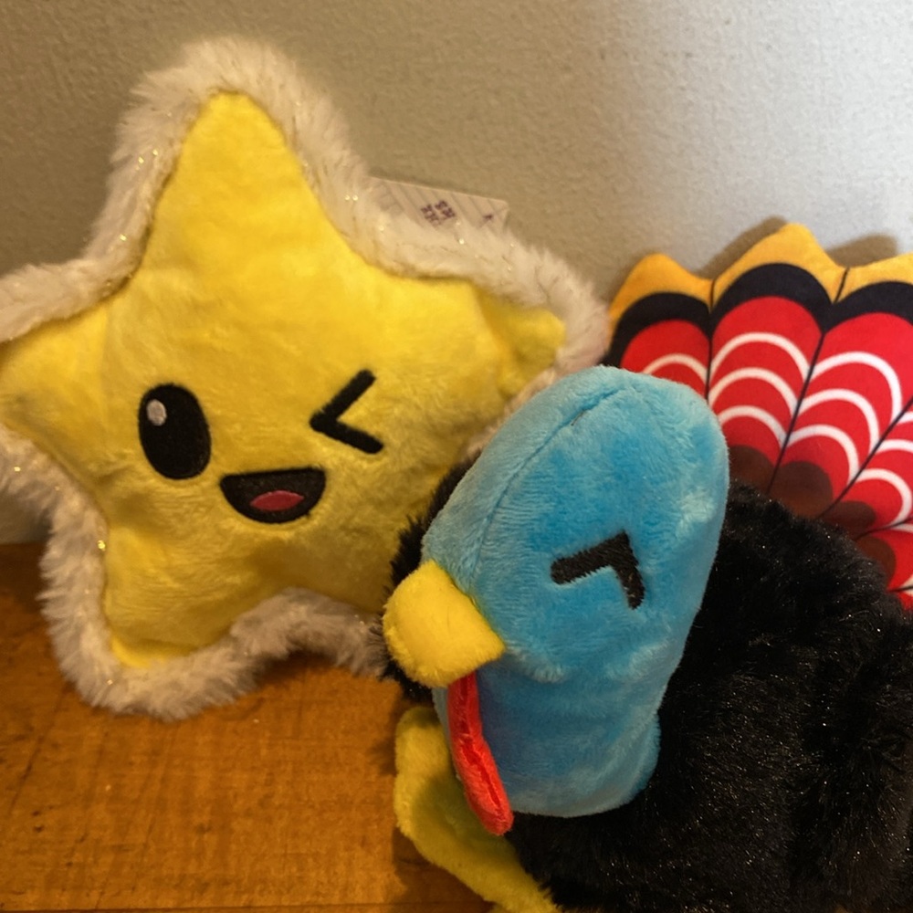 Two Barkbox M-L Dog Toys: Back-to-School Gold Star and Thanksgiving Turkey